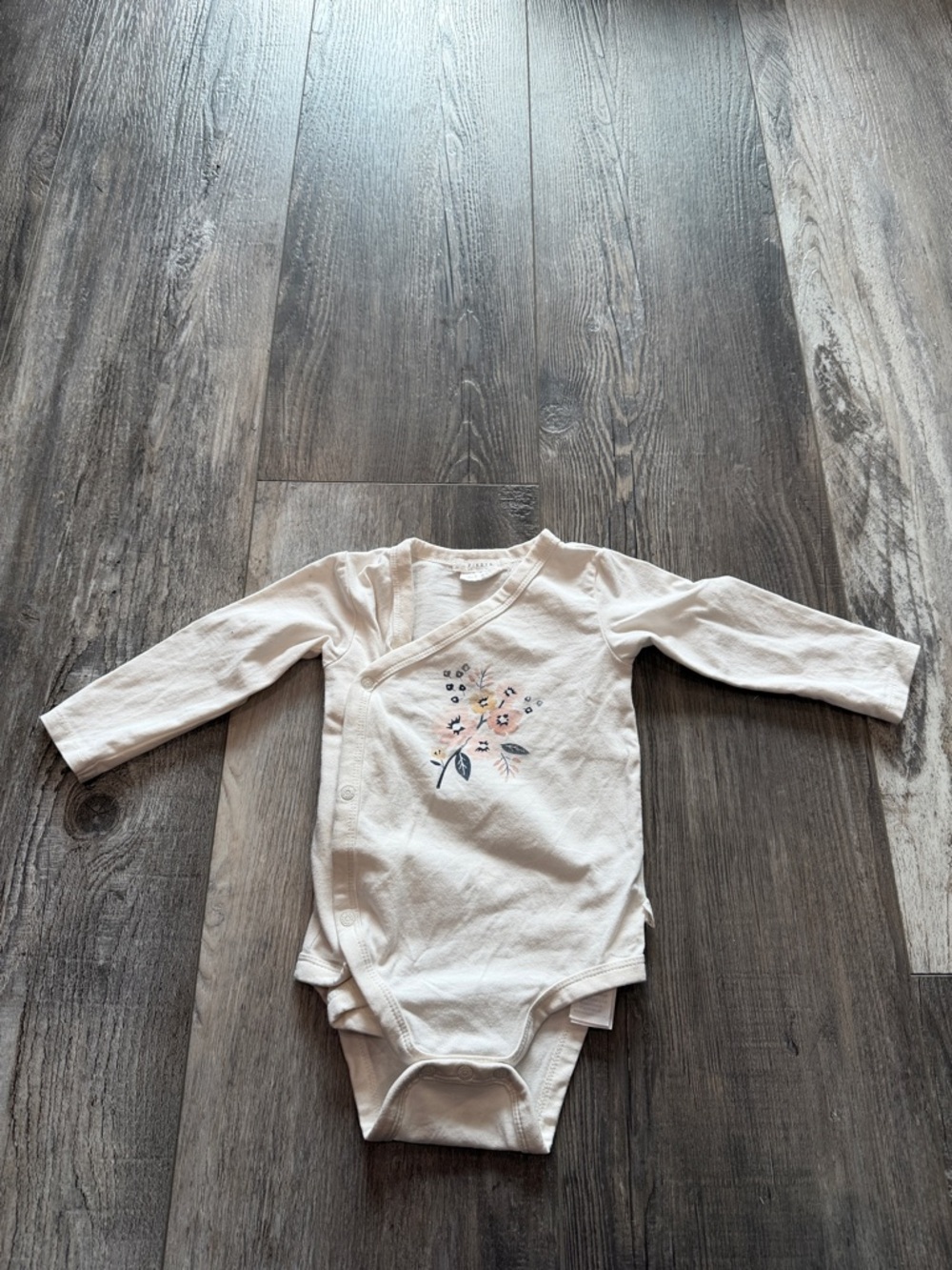 Firsts by Petit Lem Neutral Floral Wrap-Front Baby One-Piece